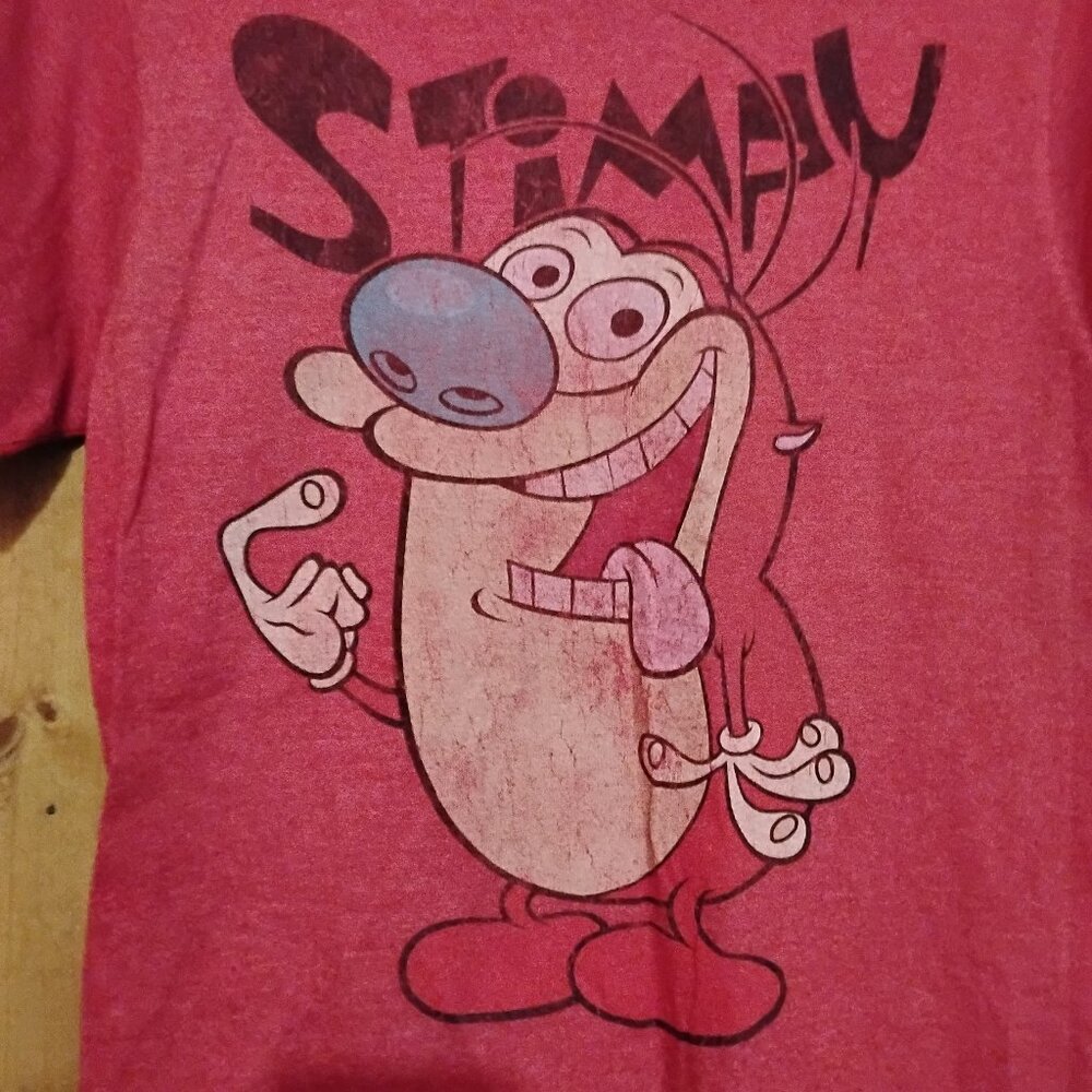 Men's Red Small Ren & Stimpy Graphic T-Shirt Faded
